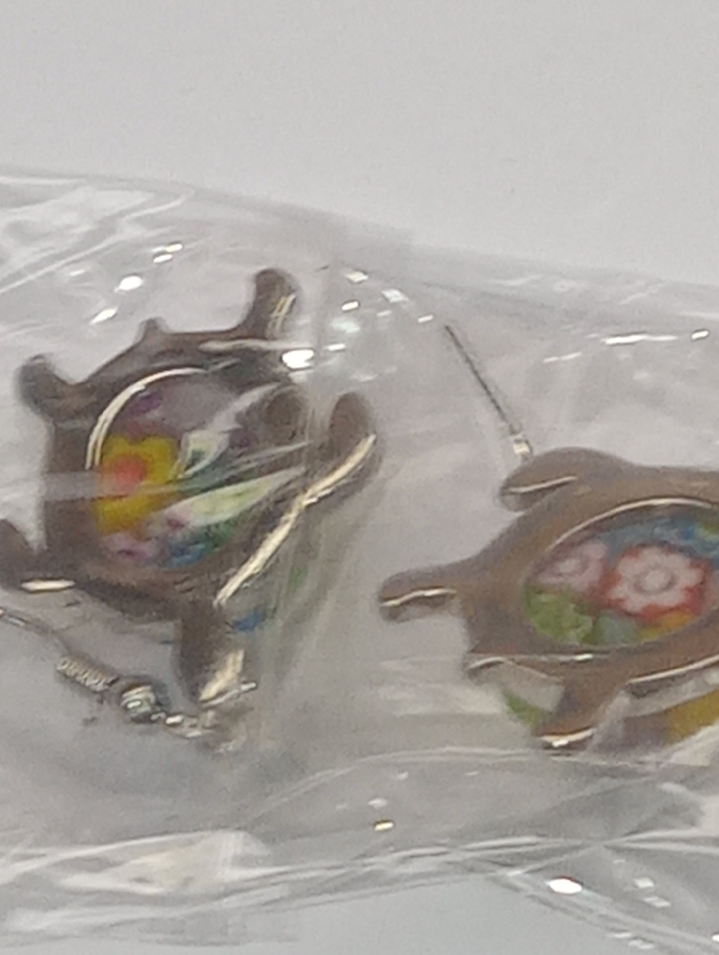 earrings Murano Style, Austrian Crystal, turtle in stainless steel