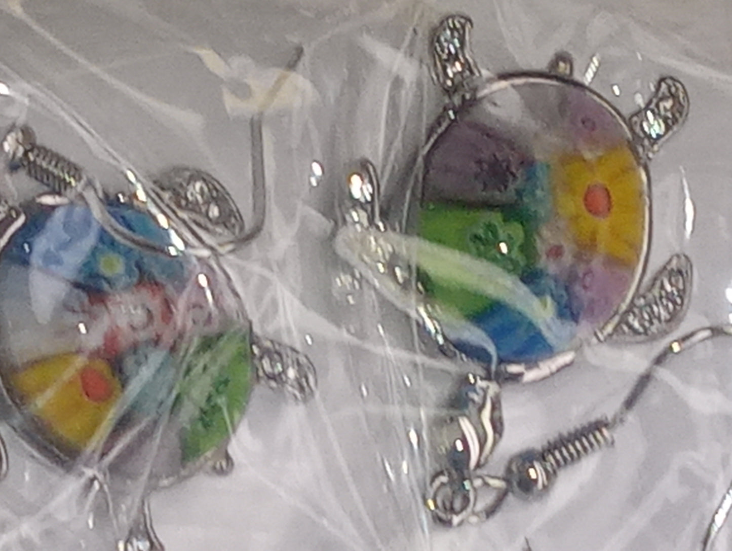 earrings Murano Style, Austrian Crystal, turtle in stainless steel
