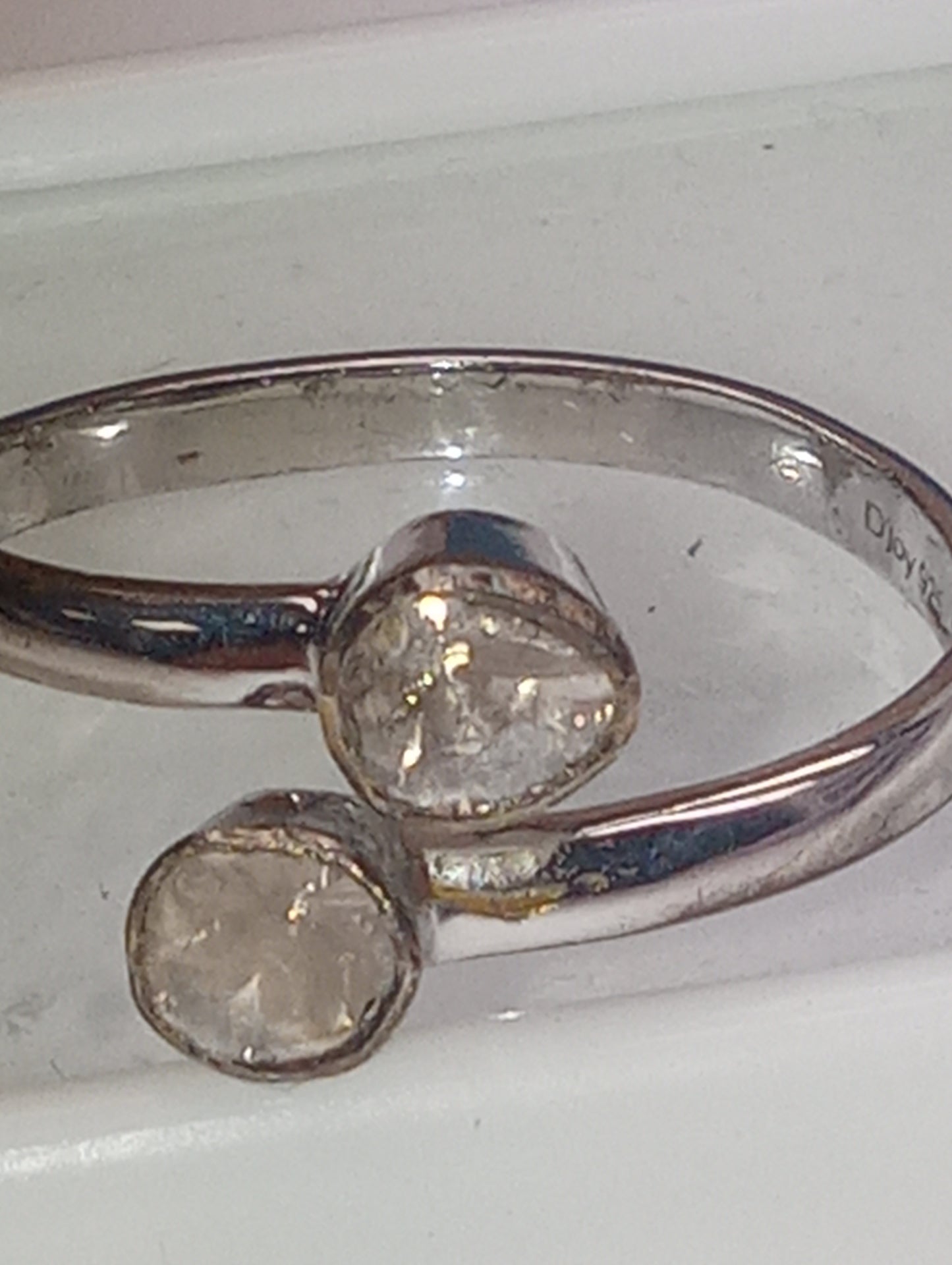 ring Artisan Crafted Polki Diamond, bypass, in platinum over sterling silver, size 8