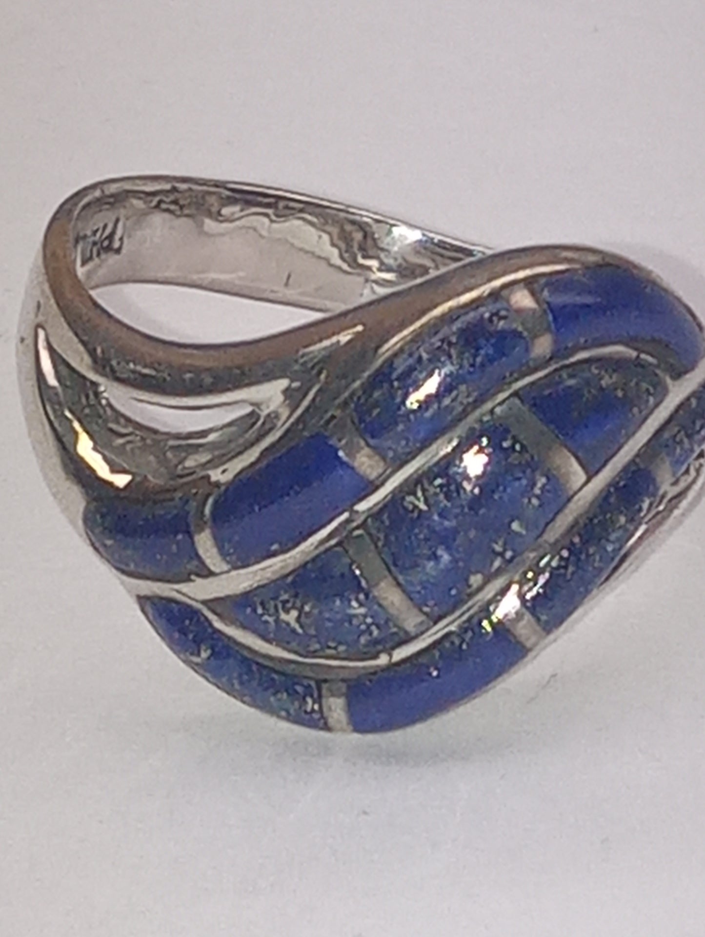 Ring Santa Fe Style, Lapis lazuli wave design in sterling silver, size 7, 1ctw