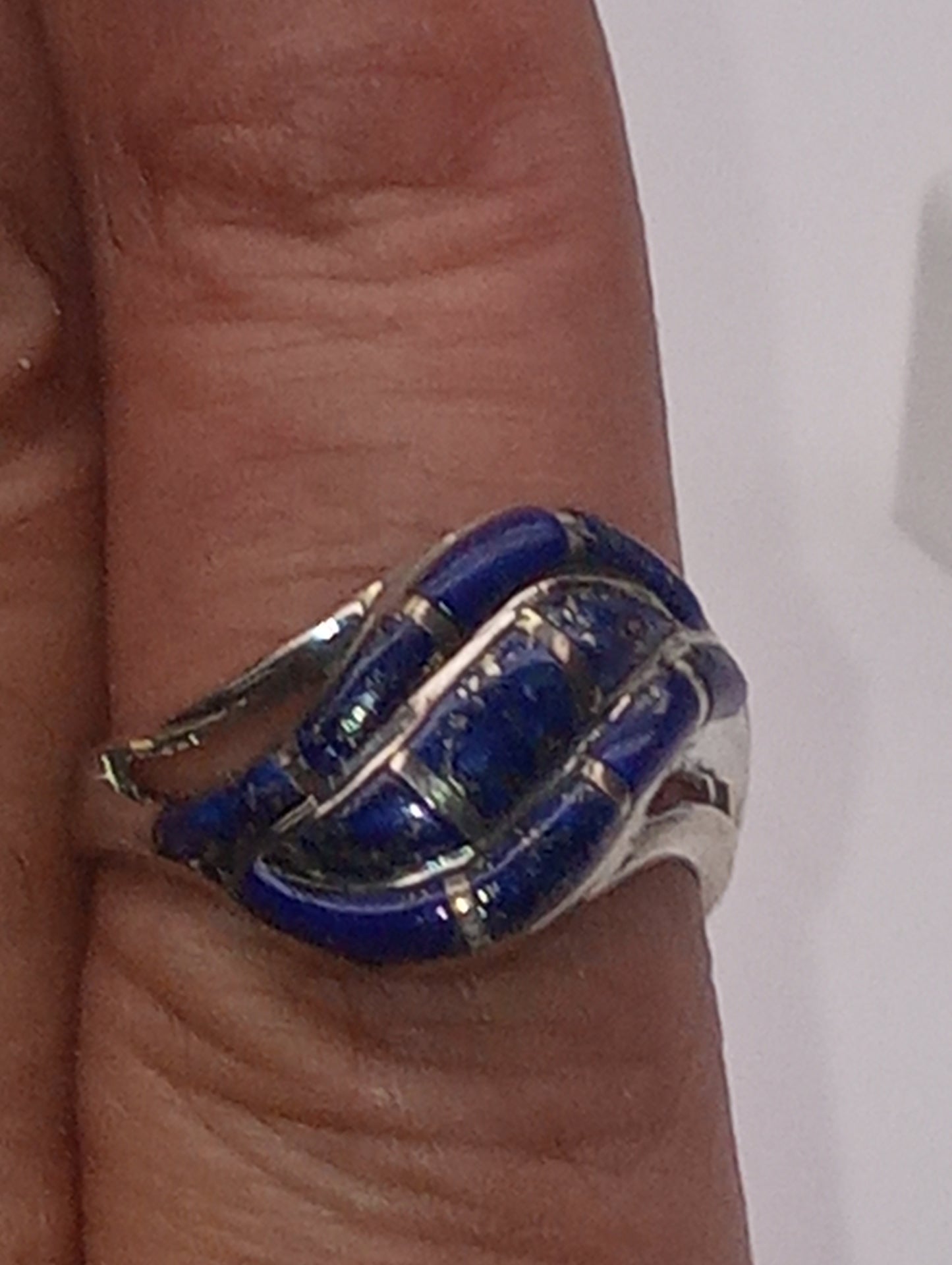 Ring Santa Fe Style, Lapis lazuli wave design in sterling silver, size 7, 1ctw