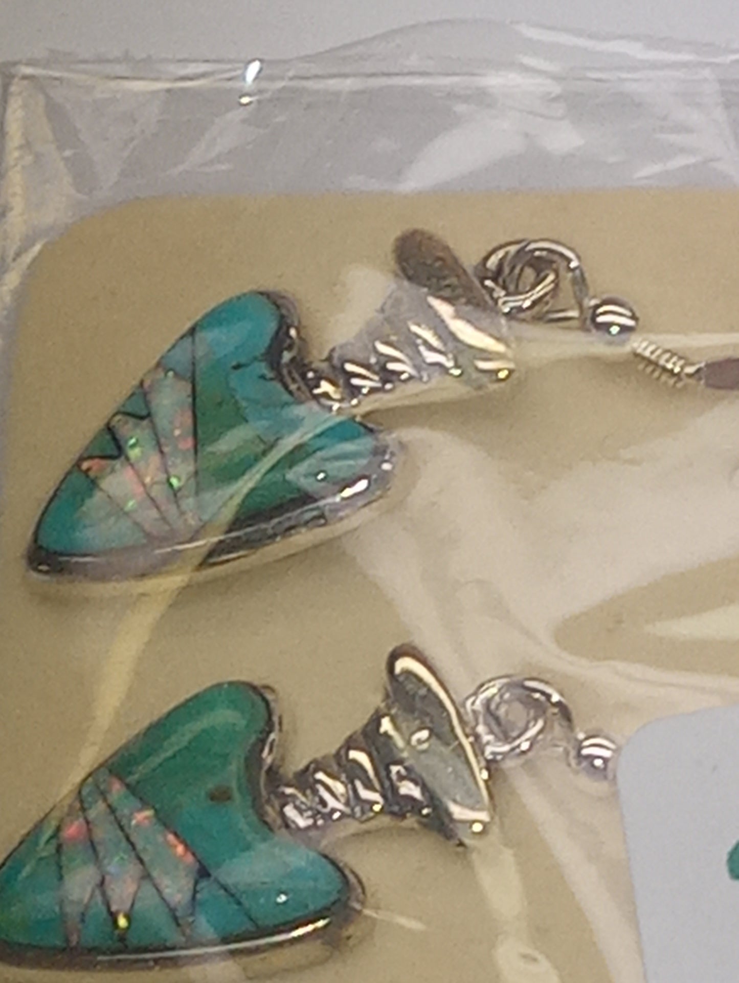 Earrings Santa Fe Style dangles, Turquoise, lab created opal, in sterling silver, 0.4ctw