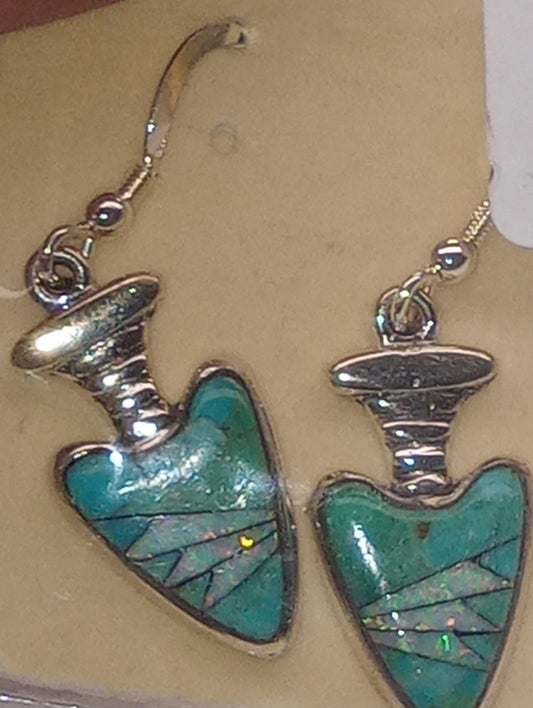 Earrings Santa Fe Style dangles, Turquoise, lab created opal, in sterling silver, 0.4ctw